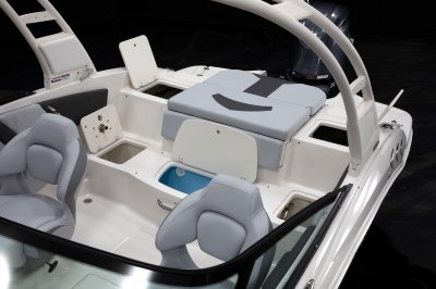 Chaparral 21 SSi OB Ski & Fish insulated cooler and five storage compartments underneath aft seating. 