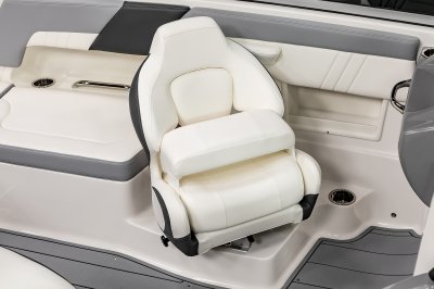 Chaparral 23 SSi OB bucket seat with thick cushioning and a flip-up bolster. 
