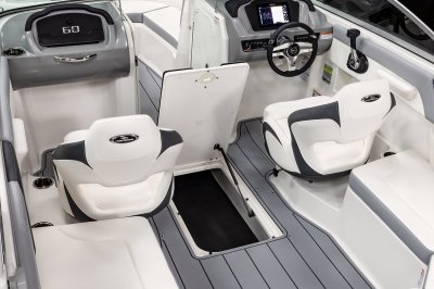 Chaparral 23 SSi large in-floor ski locker with optional SeaDek flooring. 