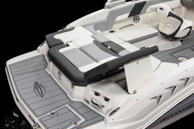 Chaparral 23 SSi sunpad converts into a port-facing chaise lounge. 