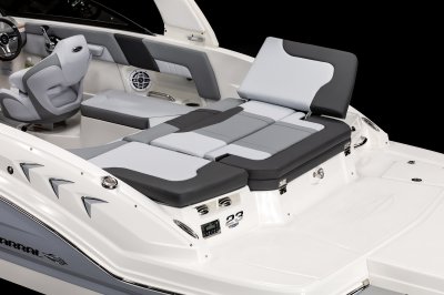 Chaparral 23 SSi sunpad converts into a port-facing lounge 
