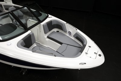 Chaparral GTS 1 bow seating with deep seating and cushioned bolsters. 