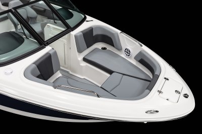 Chaparral GTS 1 bow seating with deep seating and cushioned bolsters. 