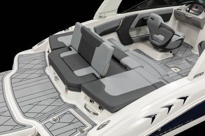 Chaparral GTS 1 sunpad center cushion folds up to create aft-facing bench seat. 