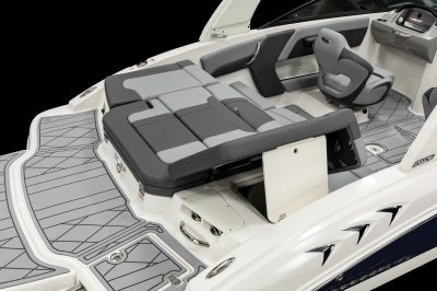 Chaparral GTS 1 sunpad side cushion fold up to create port-facing lounge. 