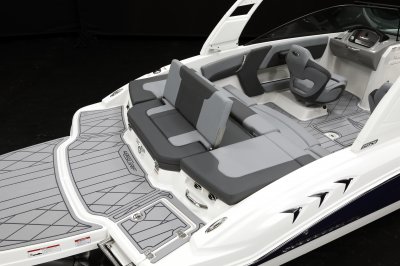 Chaparral GTS 1 sunpad center cushion folds up to create aft-facing bench seat. 