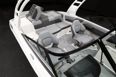 Chaparral GTS 1 starboard sunpad cushion folds toward center for walkway between cockpit and swim pad. 