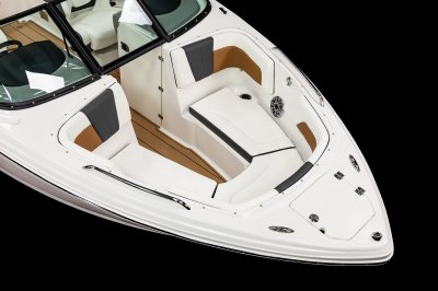 Chaparral GTS 3 bow seating with deep seating and cushioned bolsters. 
