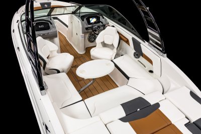 Chaparral GTS 3 table mounts in center of cockpit on metal hardware. 