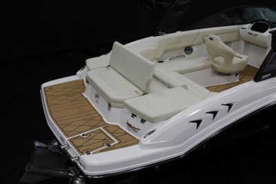 Chaparral GTS 3 sunpad center cushion folds up to create aft-facing bench seat 
