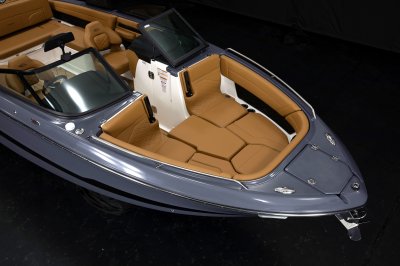 Chaparral GTS 6 bow seating with deep seating and cushioned bolsters. 