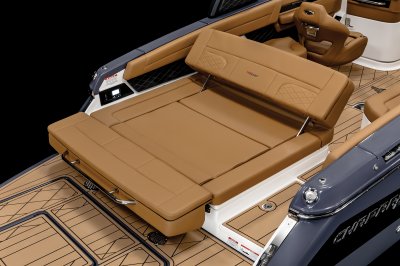 Chaparral GTS 6 rear bench folds to make wide aft-facing lounge 