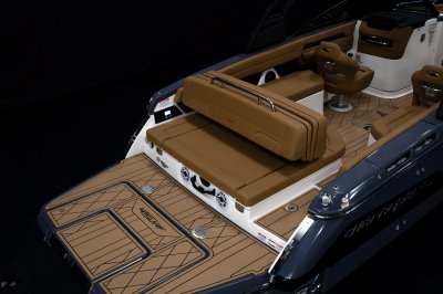 Chaparral GTS 6 cockpit back-to-back bench seat with enough room for 3 seats. 