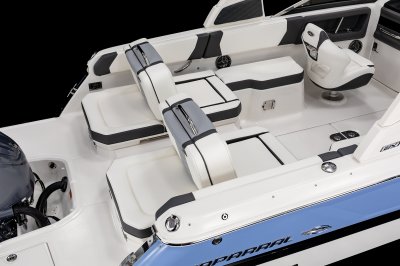 Chaparral 250 OSX lounge seats lean back for front-facing seating. 