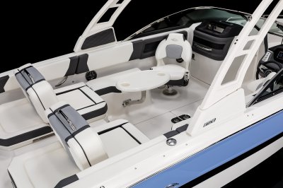 Chaparral 250 OSX cockpit table mounted on metal hardware on port side. 