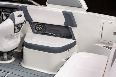 Chaparral 270 OSX cockpit starboard bench with speaker, cupholder, and handle. 