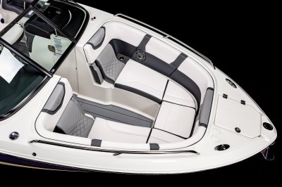 Chaparral 270 OSX bow seating area on a black background. 