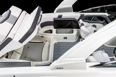 Chaparral 270 OSX rear bench and both side benches open to give large storage compartments. 