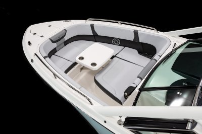 Chaparral 280 OSX bow with table with 2 cupholders installed on metal hardware. 