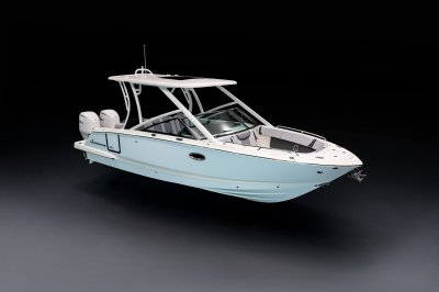 Chaparral 280 OSX overhead front starboard view on a black background 
