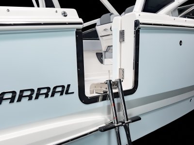 Chaparral 280 OSX side-entry door ladder mounts on the floor and stows away when not in use 