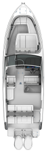 Chaparral 310 OSX overhead view showing seating and storage 