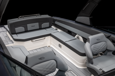 Chaparral SSX 30 cockpit bench seats with cushioned bolsters. 