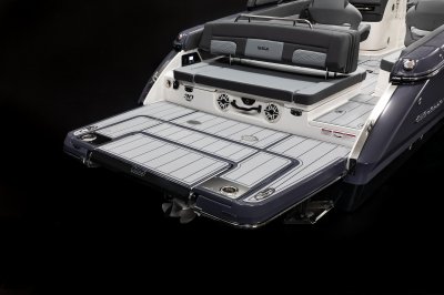 Chaparral SSX 30 swim platform with SeaDek mat and pull-up cleats. 