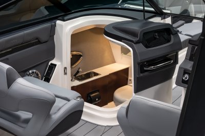 Chaparral SSX 30 compartment with locking door and overhead lighting. 
