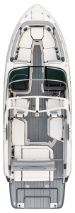 Chaparral 267 SSX overhead view showing ample room and storage to accommodate yacht passenger capacity 