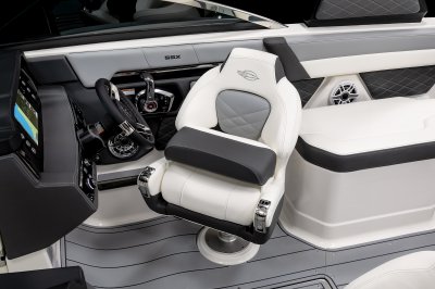 Chaparral 267 SSX bucket seat with thick cushions and flip-up bolster. 