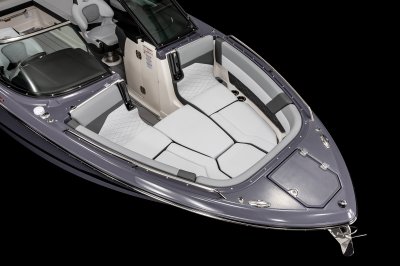 Chaparral SSX 8 bow filler cushion creates large sunpad with bow seating. 