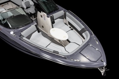 Chaparral SSX 8 bow table mounts near the deck and provides 2 cupholders. 