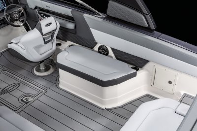 Chaparral SSX 8 starboard bench with 2 cupholders and cushioned bolsters. 