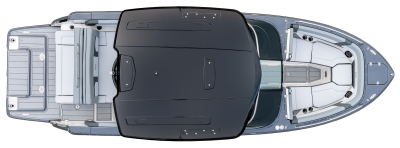 Chaparral 2870 SSX overhead with hardtop showing shade coverage with top. 