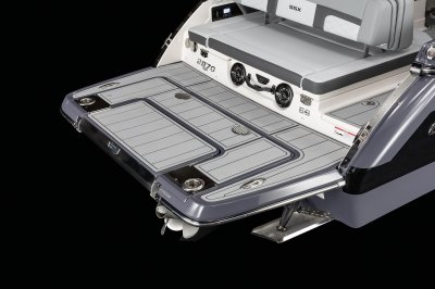 Chaparral SSX 8 wide swim platform with pull-up cleats and SeaDek mat. 