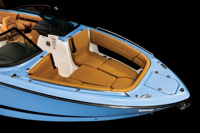 Chaparral SSX 8 bow filler cushion creates large sunpad with bow seating 