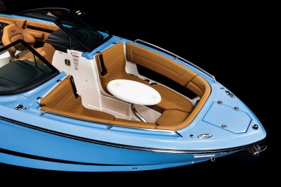 Chaparral SSX 8 bow table mounts near the deck and provides 2 cupholders 