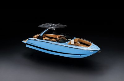 Chaparral SSX 8 front starboard overhead on a black background 