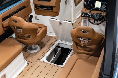 Chaparral SSX 8 in-floor ski locker with drawer on the port side 
