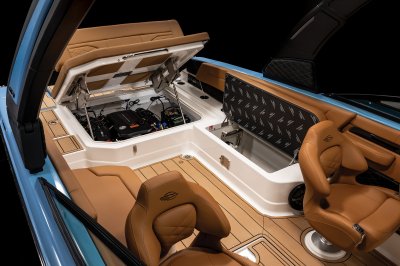 Chaparral SSX 8 aft bench seat lifts up to give ample room to access the engine 