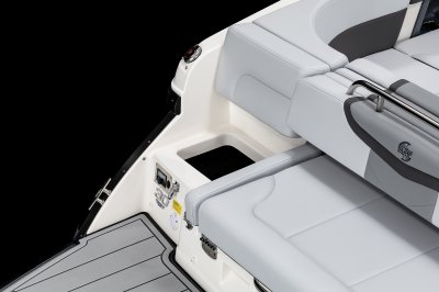 Chaparral 30 SURF lid under rear bench lifts for bilge access. 