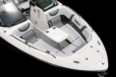 Chaparral 30 SURF bow table mounted on metal hardware with 2 cupholders built in 