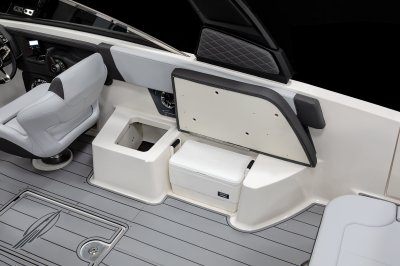 Chaparral 30 SURF carry-on cooler storage under bench cushion 